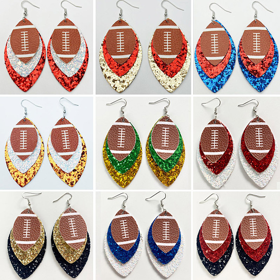 Серьги-подвески из синтетической кожи, платина, мяч тема