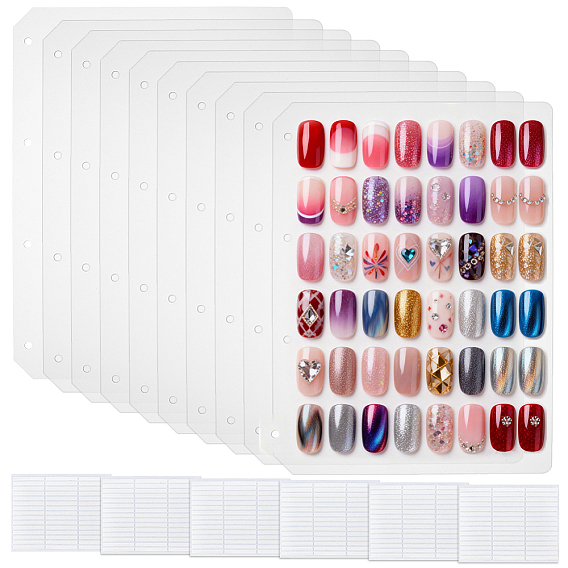 10Pcs Rectangle PP Plastic Binder Index Divider Sheets, Tab Divider for Notebook, with 6 Sheets Nail Art Double-sided Tape