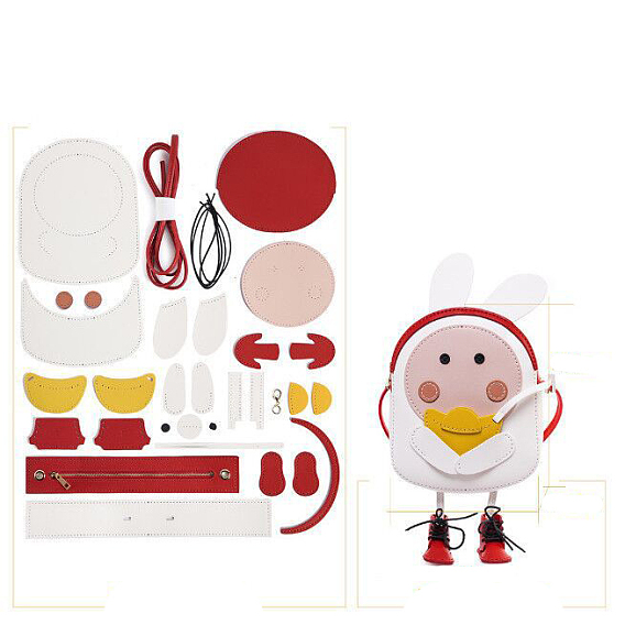 DIY Rabbit with Heart/Ingot Purse Making Kits, Including PU Fabric, Bag Handles, Zipper, Needle and Wire