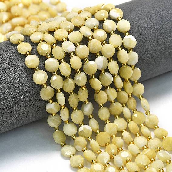 Естественный желтый нефрит бисер нитей, граненый шестиугольный разрез, плоско-круглые, с бисером