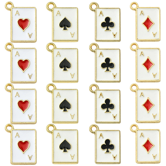 40 шт 4 цвета подвески из цинкового сплава с эмалью, игральная карта, золотые