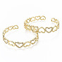 Brass Micro Pave Clear Cubic Zirconia Cuff Bangles, Nickel Free, Heart