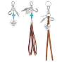 3 Décorations pendentifs en alliage, turquoise synthétique, cordon en faux daim et simili cuir plat, avec fermoirs mousquetons pivotants en alliage et anneaux en fer