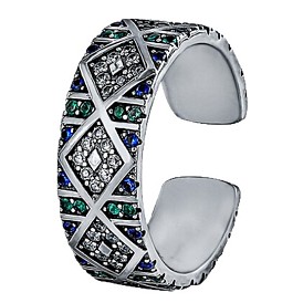 Открытые кольца-манжеты из латуни с микропаве из кубического циркония для мужчин, ромб