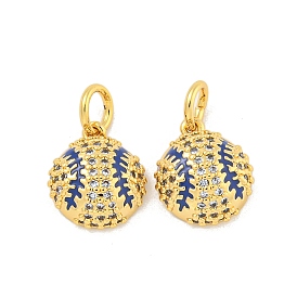 Rack Plating Brass Micro Pave Clear Cubic Zirconia Pendants, with Enamel, Long-Lasting Plated, with Jump Ring, Baseball