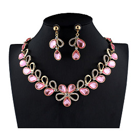 Комплекты украшений из цинкового сплава со стразами, включают серьги и ожерелья, цветок и листья