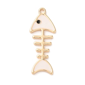 Brass Pendants, with Enamel, Fishbone Charm, Real 18K Gold Plated