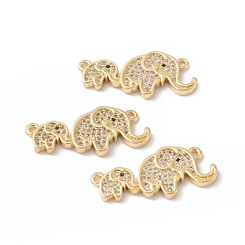 Elephant Mother and Son Brass Micro Pave Clear Cubic Zirconia Connector Charms, Long-Lasting Plated, Cadmium Free & Lead Free