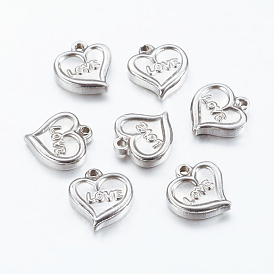 201 Stainless Steel Pendants, Heart with Word Love