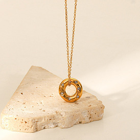 Stylish Hollow Circle Pendant Necklace with 18K Gold Plated and Zirconia for Women