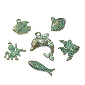 Colgantes de la aleación de estilo tibetano, dijes con temática de animales marinos, verde mar medio