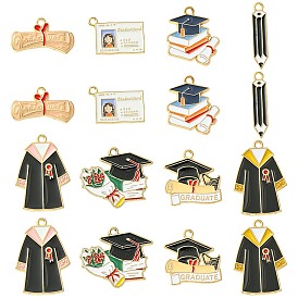 14Stück 7Stile Graduierung Saison Legierung Emaille Anhänger, Schuluniform & Schülerausweis & Junggesellenhut & Buch & Bleistift