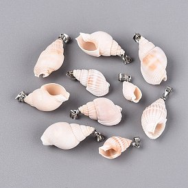 Brass & Natural Spiral Shell Pendants, Conch Charms