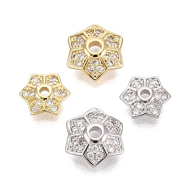 Колпачки для бусин из прозрачного кубического циркония из латуни, цветок