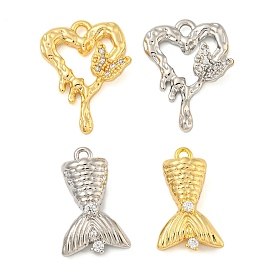 Латунь с подвесками из прозрачного кубического циркония, сердце/рыбий хвост