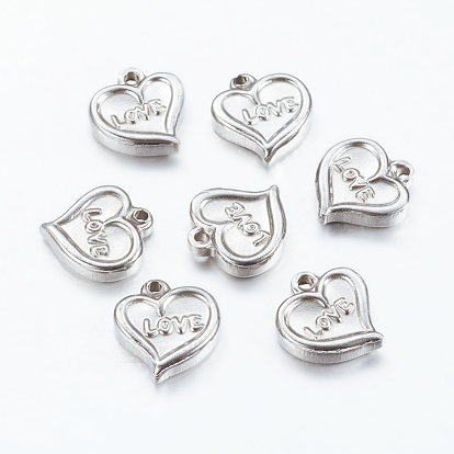 201 Stainless Steel Pendants, Heart with Word Love