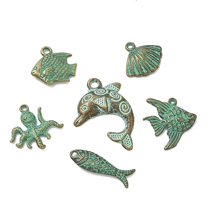 Colgantes de la aleación de estilo tibetano, dijes con temática de animales marinos, verde mar medio