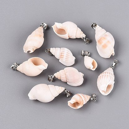 Brass & Natural Spiral Shell Pendants, Conch Charms