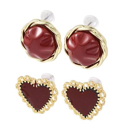 Серьги-гвоздики из сплава и смолы ко Дню святого Валентина, золотые
