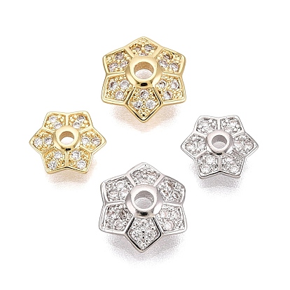 Колпачки для бусин из прозрачного кубического циркония из латуни, цветок