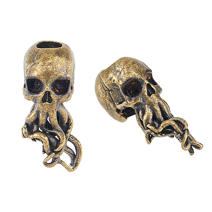 2шт. латунные европейские бусины, бусины с большим отверстием, череп осьминога