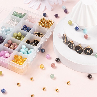 DIY Birthstone Bracelets Jewelry Making Kits, Including Gemstone, 304 Stainless Steel Tube Bails and Constellation Alloy Enamel Pendants