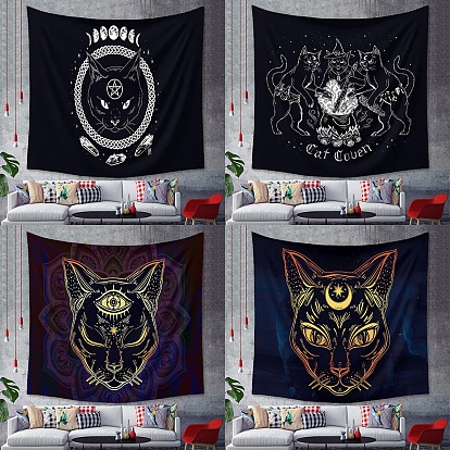 Polyester Wall Tapestry, Rectangle Tapestry for Wall Bedroom Living Room, Cat/Skull/Goat Pattern