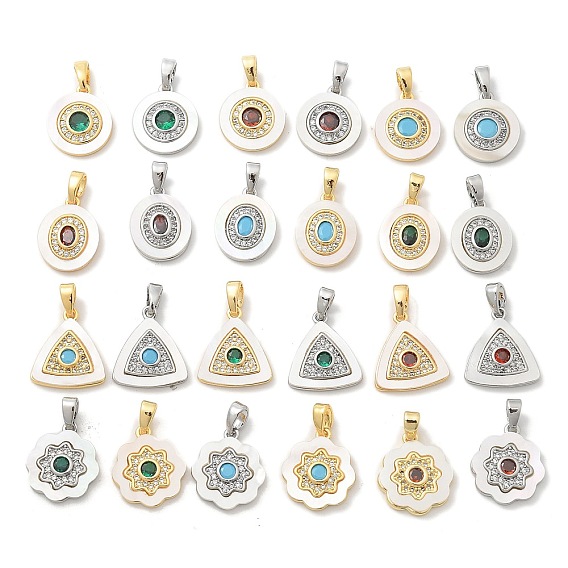 Подвески из латуни с микропаве из циркония, без кадмия, без никеля и без свинца, с подвесками из ракушек и стекла