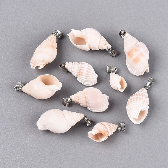 Brass & Natural Spiral Shell Pendants, Conch Charms