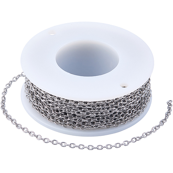 20M 304 Stainless Steel Cable Chains, Soldered, Flat Oval, with Spools