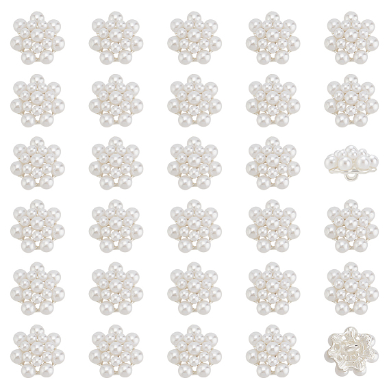 30шт. пуговицы из сплава пластика с перламутровой ножкой, 1-луночное, цветок