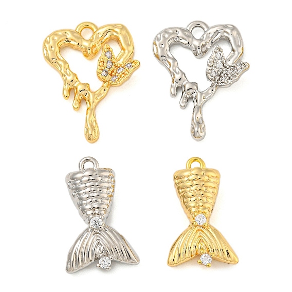 Латунь с подвесками из прозрачного кубического циркония, сердце/рыбий хвост