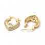 Clear Cubic Zirconia Heart Hoop Earrings with Glass, Brass Jewelry for Women