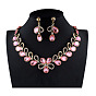 Комплекты украшений из цинкового сплава со стразами, включают серьги и ожерелья, цветок и листья