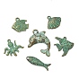 Tibetan Style Alloy Pendants, Marine Animal Theme Charms, Medium Sea Green