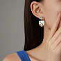 Titanium Steel Heart Dangle Stud Earrings, Enamel Evil Eye Drop Earrings with Cubic Zirconia