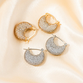 Moon-shaped Brass Rhinestone Hoop Earrings for autumn and winter, stylish and elegant