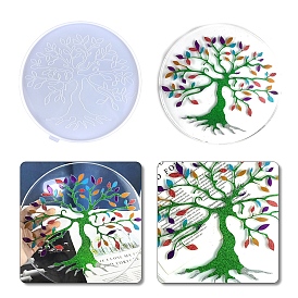 DIY Silicone Round with Tree of Life Wall Decoration Molds, Resin Casting Molds, for UV Resin, Epoxy Resin Craft Making