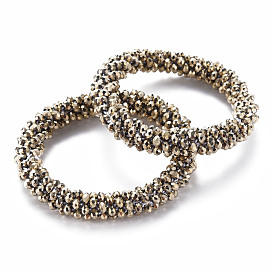 Pulseras elásticas de perlas de vidrio opaco facetado brillante, joyería hecha a mano de moda para mujer