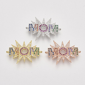 Mother's Day Brass Micro Pave Cubic Zirconia Links/Connectors, Word Mom, Nickel Free, Colorful