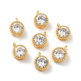 Brass with Clear Cubic Zirconia Charms, Lead Free & Cadmium Free, Flat Round