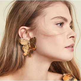 Vintage Gold Butterfly Earrings - Creative Alloy Statement Studs for Women