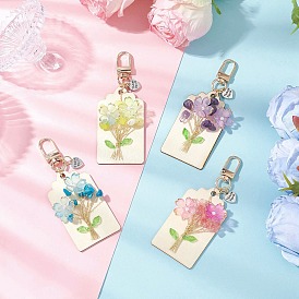 Подвесные украшения из цветочного натурального аметиста, лимонного нефрита, синтетической бирюзы и вишневого кварцевого стекла, с прямоугольными деревянными подвесками и поворотными застежками из сплава