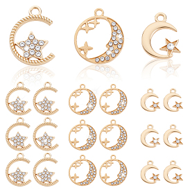 36шт 3 стили подвески из сплава с кристаллами и стразами, луна со звездным шармом