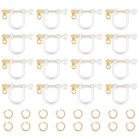 16шт. 304 фурнитура для сережек-клипс из нержавеющей стали, с петлями и пластиковой фурнитурой, U-образный, с 30 соединительными кольцами