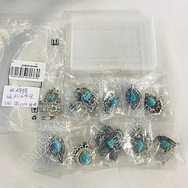 7 pairs 7 styles Synthetic Turquoise Pendants, with Antique Silver Tone Alloy Findings, Gemstone Charm, Dyed, for Earring Making, Flower & Teardrop & Leaf, Mixed Shapes