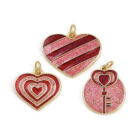 Латунные подвески с красной эмалью ко Дню святого Валентина, реальный 18 k позолоченный, стойки покрытие, долговечный, без кадмия и без свинца, с прыжковых колец