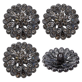 4pcs 1-trou boutons à tige en verre en alliage, fleur
