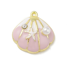 Rack Plating Alloy Enamel Pendants, with Rhinestone and ABS Plastic Imitation Pearls, Shell Charms