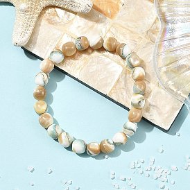 Bracelets extensibles ronds en perles de coquillage naturel teintées pour femmes